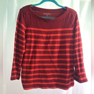 LOFT Women's Red Striped Top Size L